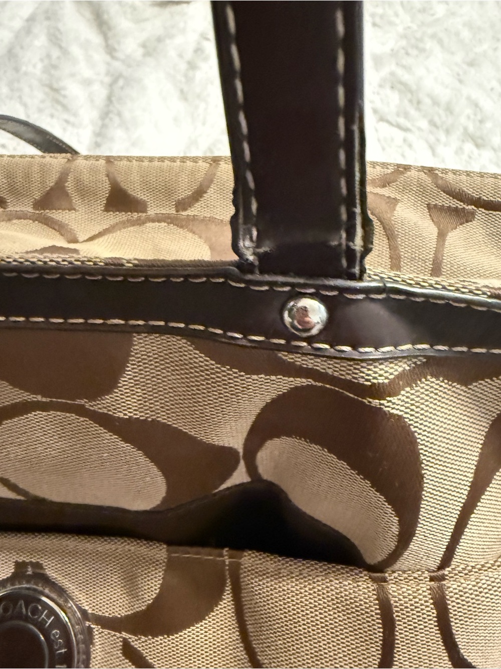 Coach Brown Signature Canvas Tote with Dark Brown Trim - Picture 13 of 15
